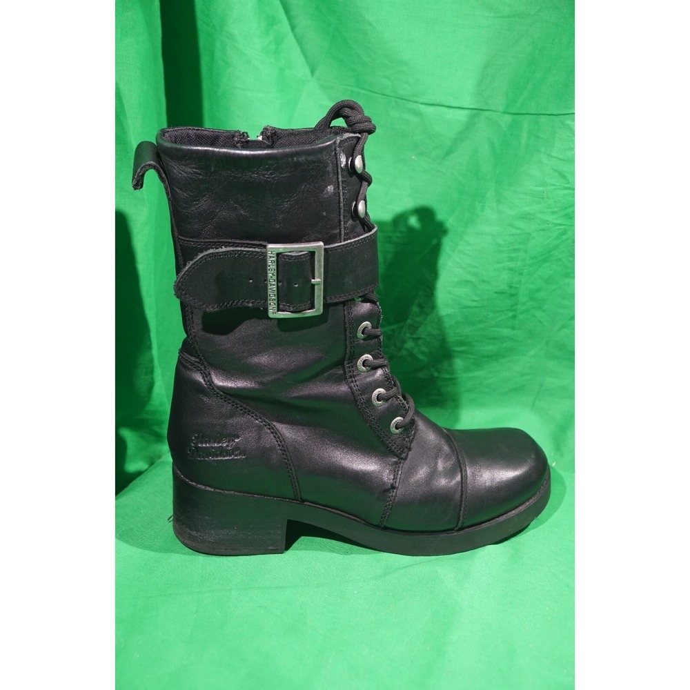 Harley Davidson Womens Jammie Combat Biker Riding Boots Black Leather Size 9.5M - Picture 5 of 9